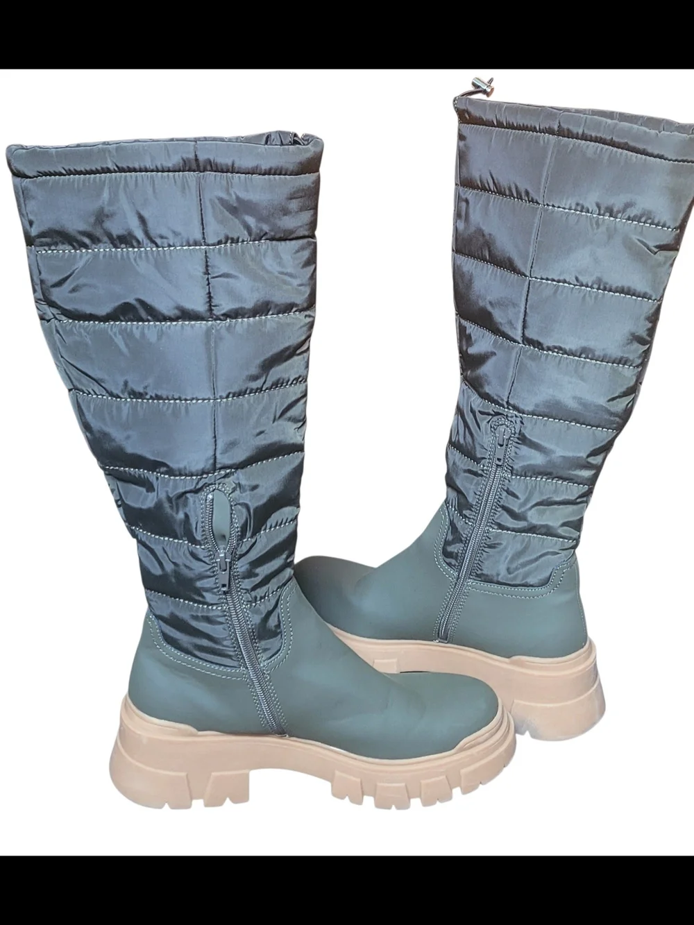 Steve Madden Quilted Olive Tall Boots with Tan Lug Sole